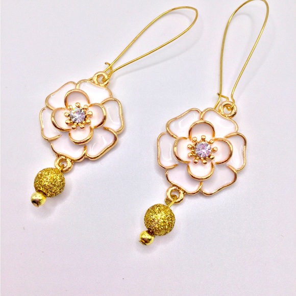 Jewelry - Black or White Enamel Rose Earrings.